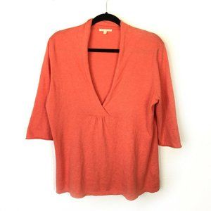 Eileen Fisher Sweater Cashmere Blend Orange V Neck